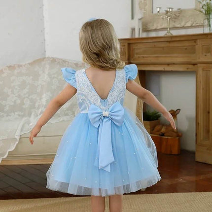 Baby Blue Pink Lace Floral Birthday Girl Party Dress - Party Dress - ABaby - Mad Fly Essentials