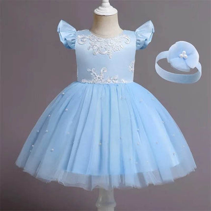 Baby Blue Pink Lace Floral Birthday Girl Party Dress - Party Dress - ABaby - Mad Fly Essentials