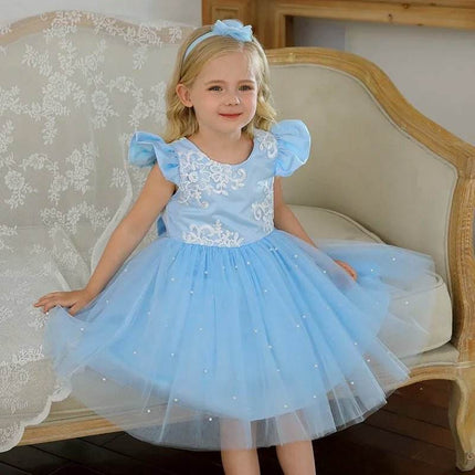 Baby Blue Pink Lace Floral Birthday Girl Party Dress - Party Dress - ABaby - Mad Fly Essentials
