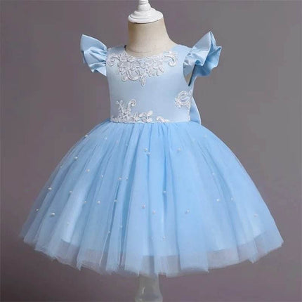 Baby Blue Pink Lace Floral Birthday Girl Party Dress - Party Dress - ABaby - Mad Fly Essentials