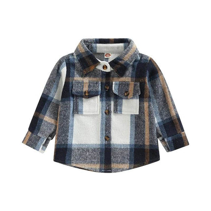 Baby Girl Lapel - Long Plaid Shirt Jacket - Jacket - Lioraitiin Kids - Mad Fly Essentials