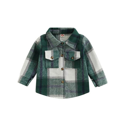 Baby Girl Lapel - Long Plaid Shirt Jacket - Jacket - Lioraitiin Kids - Mad Fly Essentials