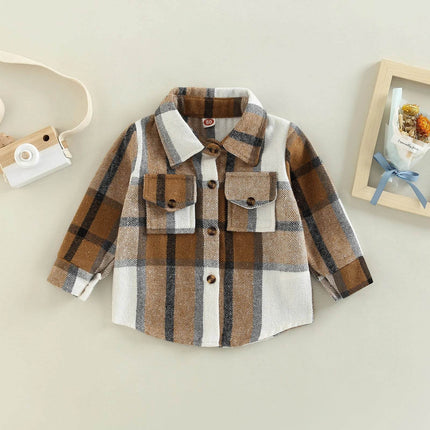 Baby Girl Lapel - Long Plaid Shirt Jacket - Jacket - Lioraitiin Kids - Mad Fly Essentials