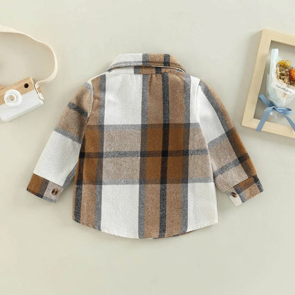 Baby Girl Lapel - Long Plaid Shirt Jacket - Jacket - Lioraitiin Kids - Mad Fly Essentials