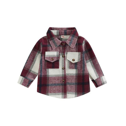 Baby Girl Lapel - Long Plaid Shirt Jacket - Jacket - Lioraitiin Kids - Mad Fly Essentials