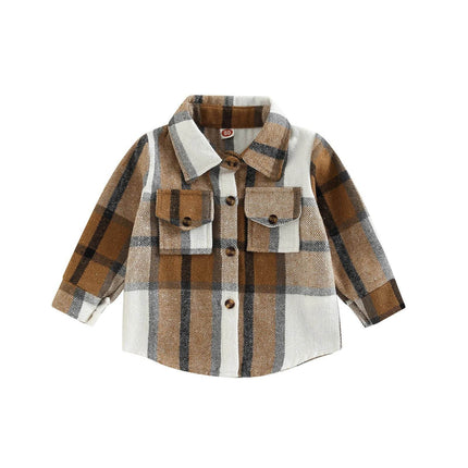 Baby Girl Lapel - Long Plaid Shirt Jacket - Jacket - Lioraitiin Kids - Mad Fly Essentials