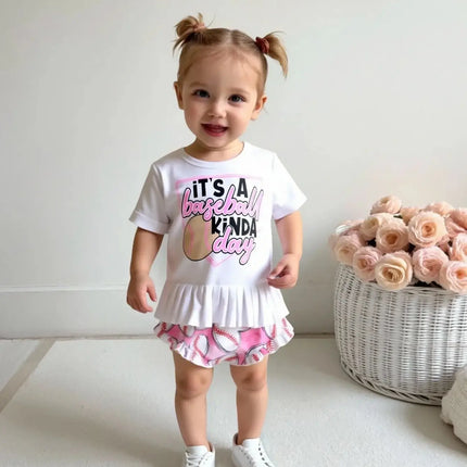 Baby Girl Set Baseball Print Short 3pc Outfit Set - Baby Girl Set - PatPat - Mad Fly Essentials