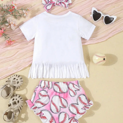 Baby Girl Set Baseball Print Short 3pc Outfit Set - Baby Girl Set - PatPat - Mad Fly Essentials