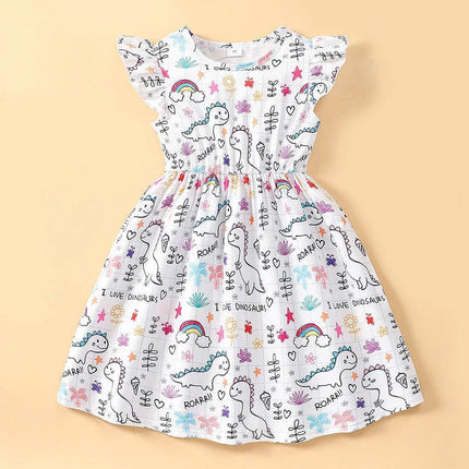 Baby Girl Summer Cartoon Dinosaur Rainbow Party Dress - Party Dress - Girlymax - Mad Fly Essentials