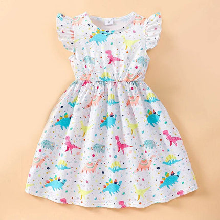 Baby Girl Summer Cartoon Dinosaur Rainbow Party Dress - Party Dress - Girlymax - Mad Fly Essentials
