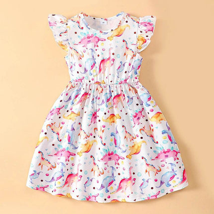 Baby Girl Summer Cartoon Dinosaur Rainbow Party Dress - Party Dress - Girlymax - Mad Fly Essentials