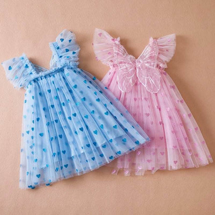 Baby Girl Summer Heart Butterfly Birthday Princess Dress - Princess Dress - Superstar Kids - Mad Fly Essentials