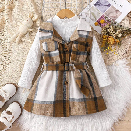 Baby Girl Toddler Lapel Plaid Dress Outfit Set - Outfit Set - PatPat - Mad Fly Essentials