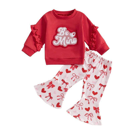 Baby Girl Valentine Heart Be Mine Outfit Set - Outfit Set - ABaby - Mad Fly Essentials