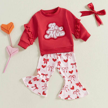 Baby Girl Valentine Heart Be Mine Outfit Set - Outfit Set - ABaby - Mad Fly Essentials
