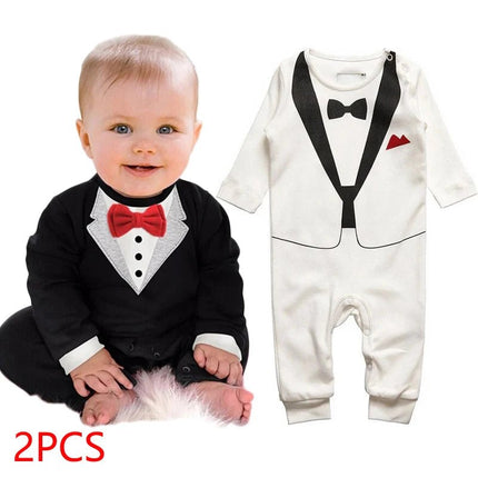 Baby Romper Baby Boy Long White - Black Jumpsuit - Baby Romper - PureMilk - Mad Fly Essentials