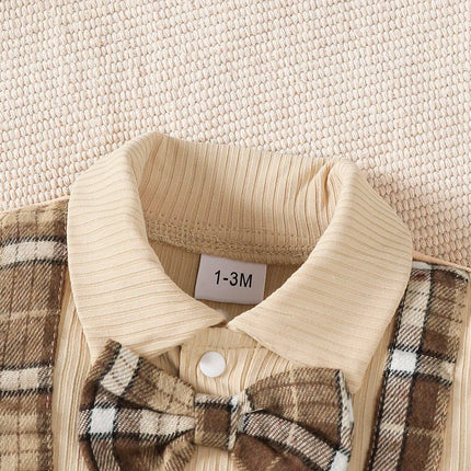 Baby Romper Boy Bowtie Long Plaid Gentleman Suit - Baby Romper - Bibihou - Mad Fly Essentials