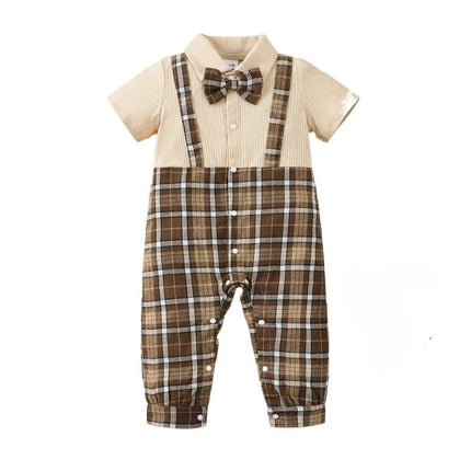 Baby Romper Boy Bowtie Long Plaid Gentleman Suit - Baby Romper - Bibihou - Mad Fly Essentials