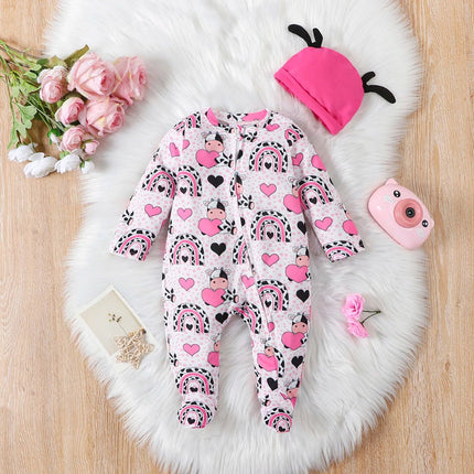 Baby Romper Girl Love Printed Cow Animal Onesies - Baby Romper - ABaby - Mad Fly Essentials