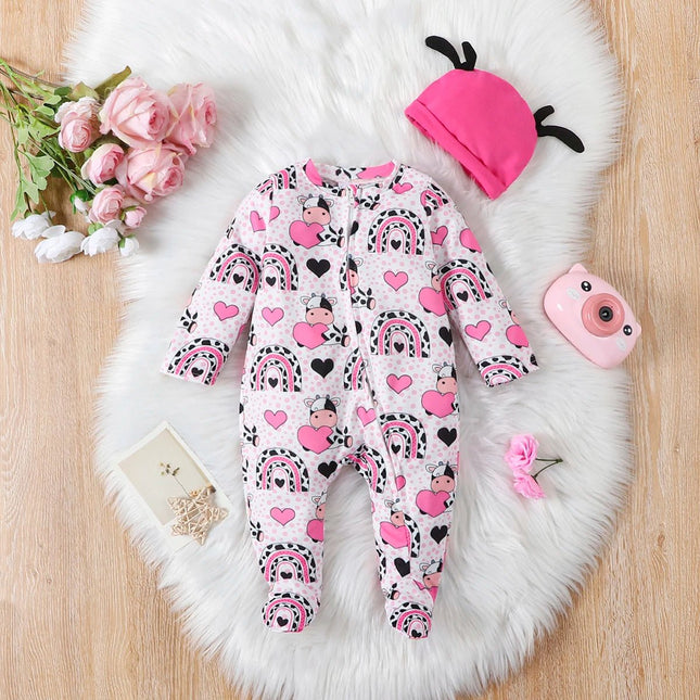 Baby Romper Girl Love Printed Cow Animal Onesies - Baby Romper - ABaby - Mad Fly Essentials