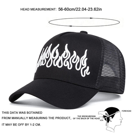 Baseball Hat Men Flame Embroidery Trucker Caps - Baseball Hat - PangKE - Mad Fly Essentials