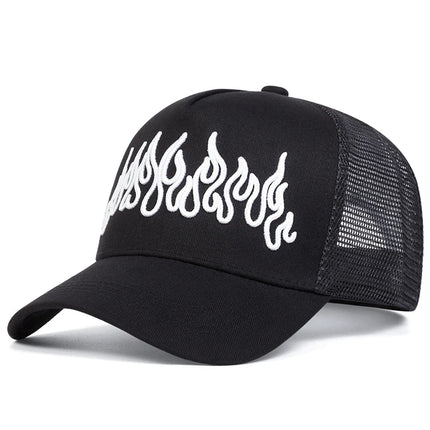 Baseball Hat Men Flame Embroidery Trucker Caps - Baseball Hat - PangKE - Mad Fly Essentials