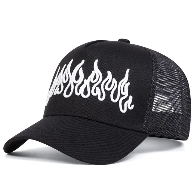 Baseball Hat Men Flame Embroidery Trucker Caps - Baseball Hat - PangKE - Mad Fly Essentials
