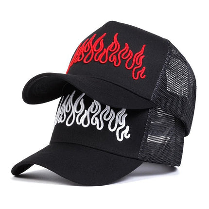 Baseball Hat Men Flame Embroidery Trucker Caps - Baseball Hat - PangKE - Mad Fly Essentials