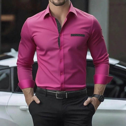 BC Men Fashion Solid Long Sleeve Business Casual Shirt - Business Casual Shirt - BC - Mad Fly Essentials