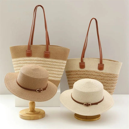 Beach Bags Summer 2pc Straw Hat Set Beach Vacation Tote Bag - Beach Bags - NEAT CULTURE - Mad Fly Essentials