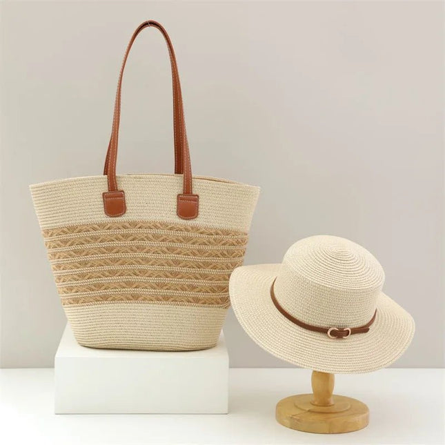 Beach Bags Summer 2pc Straw Hat Set Beach Vacation Tote Bag - Beach Bags - NEAT CULTURE - Mad Fly Essentials