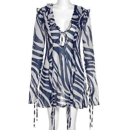 Beach Dress Women Blue Striped Cover - up Beach Wear - Beach Dress - Aelegantmis - Mad Fly Essentials