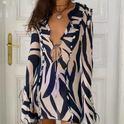 Beach Dress Women Blue Striped Cover - up Beach Wear - Beach Dress - Aelegantmis - Mad Fly Essentials