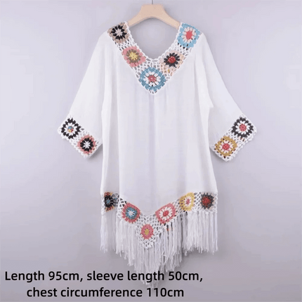 Beach Dress Women White Trim Tunic Fringe Dress - Beach Dress - Crochet Bikini - Mad Fly Essentials