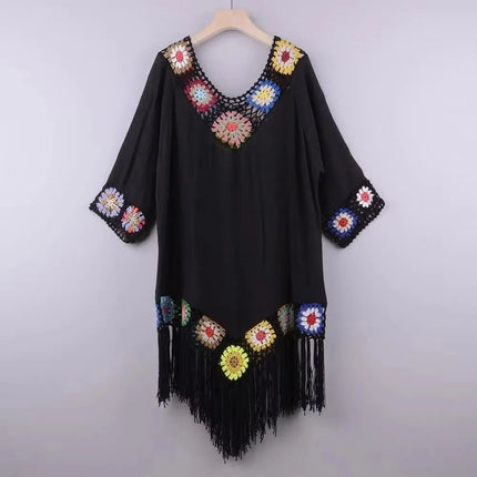 Beach Dress Women White Trim Tunic Fringe Dress - Beach Dress - Crochet Bikini - Mad Fly Essentials