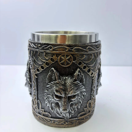 Beer Mug Norse Wolf Head Stainless Viking Tankard - Beer Mug - BARMAID BARWARE - Mad Fly Essentials