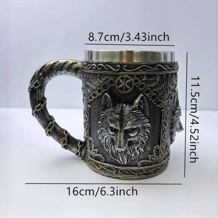 Beer Mug Norse Wolf Head Stainless Viking Tankard - Beer Mug - BARMAID BARWARE - Mad Fly Essentials