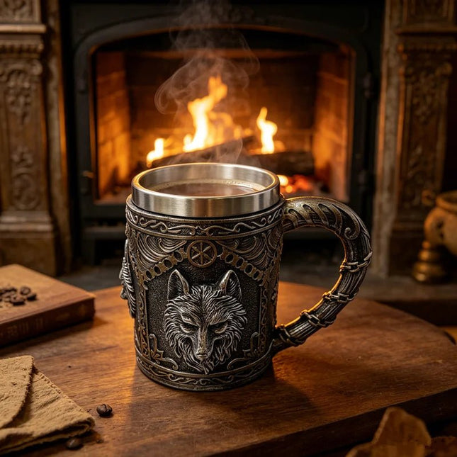Beer Mug Norse Wolf Head Stainless Viking Tankard - Beer Mug - BARMAID BARWARE - Mad Fly Essentials