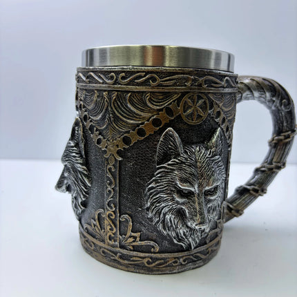 Beer Mug Norse Wolf Head Stainless Viking Tankard - Beer Mug - BARMAID BARWARE - Mad Fly Essentials