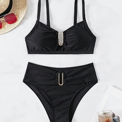Bikini Set Women Fashion Black Solid Swimwear - Bikini Set - CeCheetah - Mad Fly Essentials