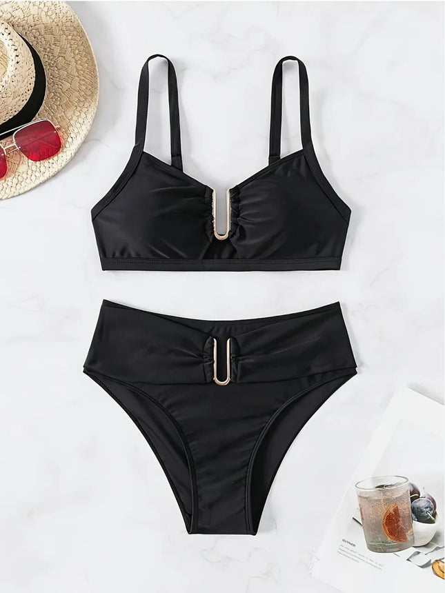 Bikini Set Women Fashion Black Solid Swimwear - Bikini Set - CeCheetah - Mad Fly Essentials