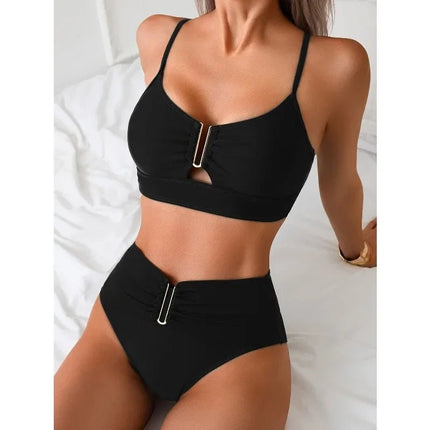 Bikini Set Women Fashion Black Solid Swimwear - Bikini Set - CeCheetah - Mad Fly Essentials