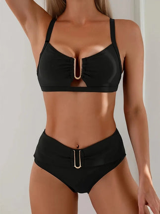 Bikini Set Women Fashion Black Solid Swimwear - Bikini Set - CeCheetah - Mad Fly Essentials