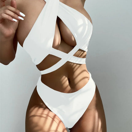 Bikini Set Women White Black High Neck Swimwear - Bikini Set - Z Lai - Mad Fly Essentials