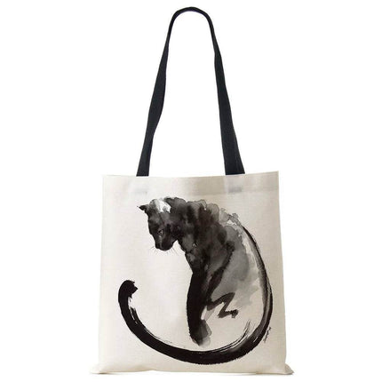 Black Cat Linen Eco Shoulder Handbag - Handbag - COOLOST - Mad Fly Essentials