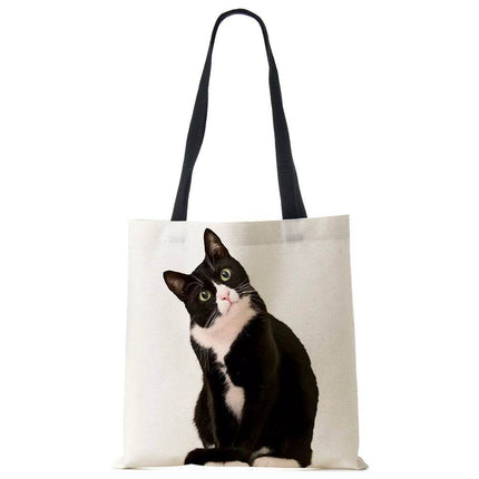 Black Cat Linen Eco Shoulder Handbag - Handbag - COOLOST - Mad Fly Essentials