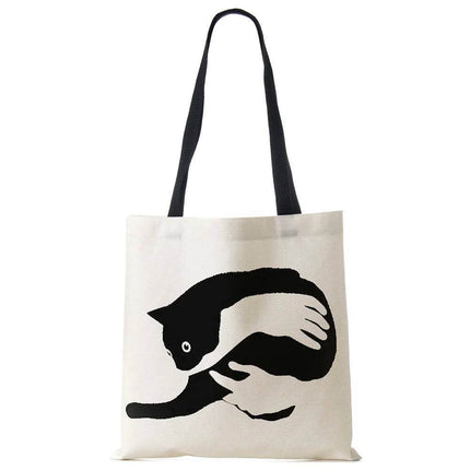 Black Cat Linen Eco Shoulder Handbag - Handbag - COOLOST - Mad Fly Essentials
