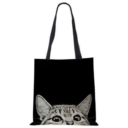 Black Cat Linen Eco Shoulder Handbag - Handbag - COOLOST - Mad Fly Essentials