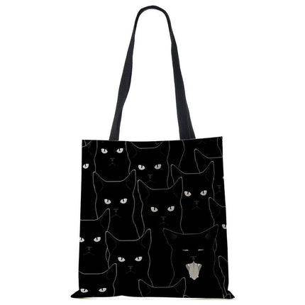 Black Cat Linen Eco Shoulder Handbag - Handbag - COOLOST - Mad Fly Essentials