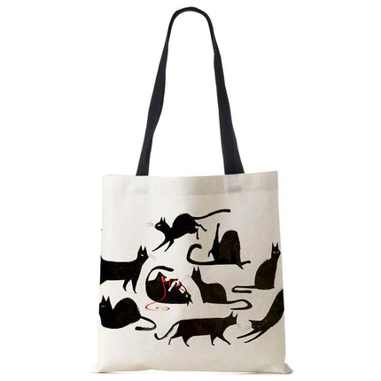 Black Cat Linen Eco Shoulder Handbag - Handbag - COOLOST - Mad Fly Essentials